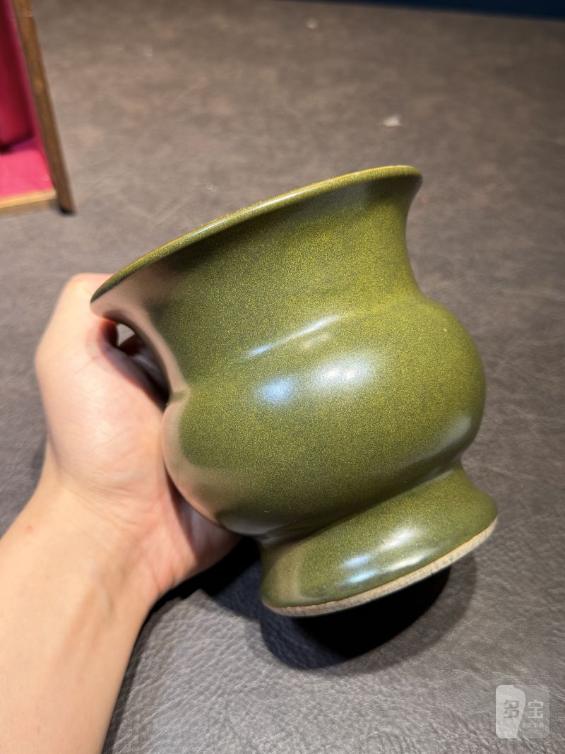 清雍正 茶叶末釉花囊（配木座、老盒） - 图14